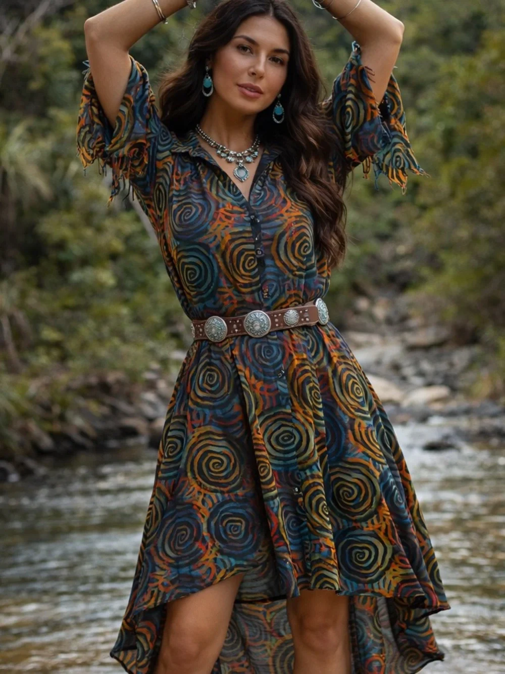 Vibrant Multicolor Asymmetrical Swirl Dress